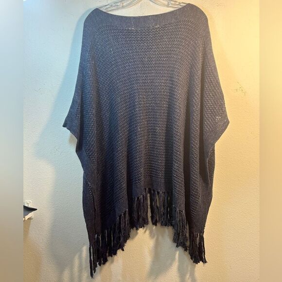 LAUREN RALPH LAUREN JEANS SWEATER LADIES PONCHO S/M BLUE FRINGE EVERYDAY CASUAL - Picture 6 of 10